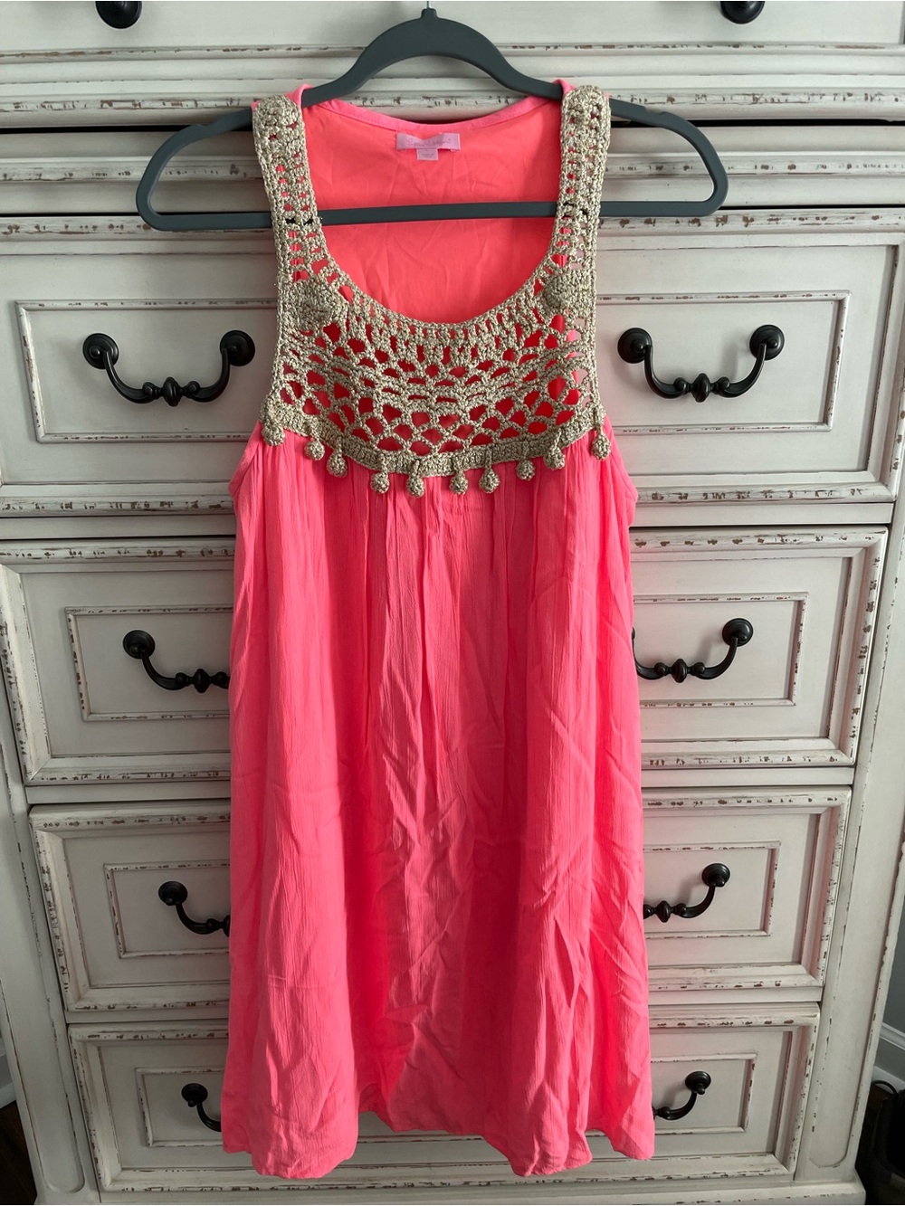 Lilly Pulitzer Coral Pink Sleeveless Crochet Yoke Dress